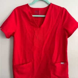 Figs Red Double Pocket Scrub Top